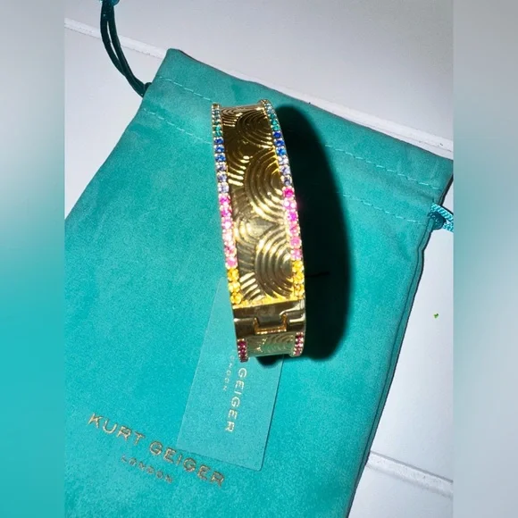 Kurt Geiger London Gold Tone Signature Southbank Pave Bangle Bracelet 7” inner - Picture 2 of 7